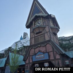 Entrée de Frozen Ever After avec le clocher et le château de glace par Romain Petit