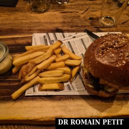 Plat (burger au saumon et frites) du restaurant Uhrwerk