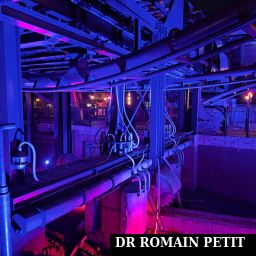 Rails de l'attraction F.L.Y. à Rookburgh de nuit